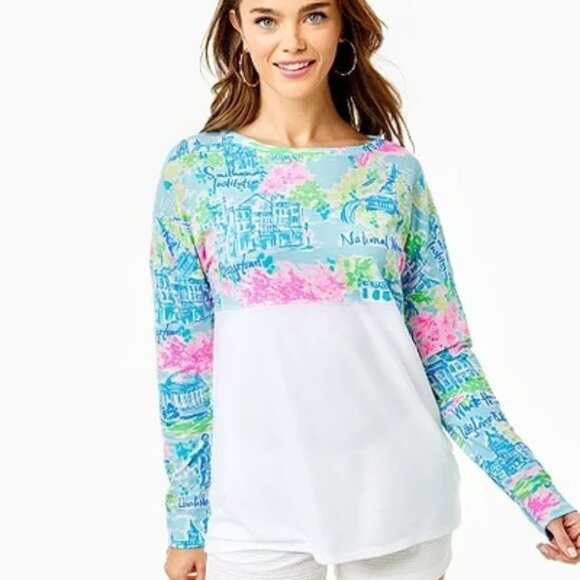 Lilly Pulitzer Finn Top Lilly Loves DC The National Mall Floral Casual Tee Small - Picture 1 of 8